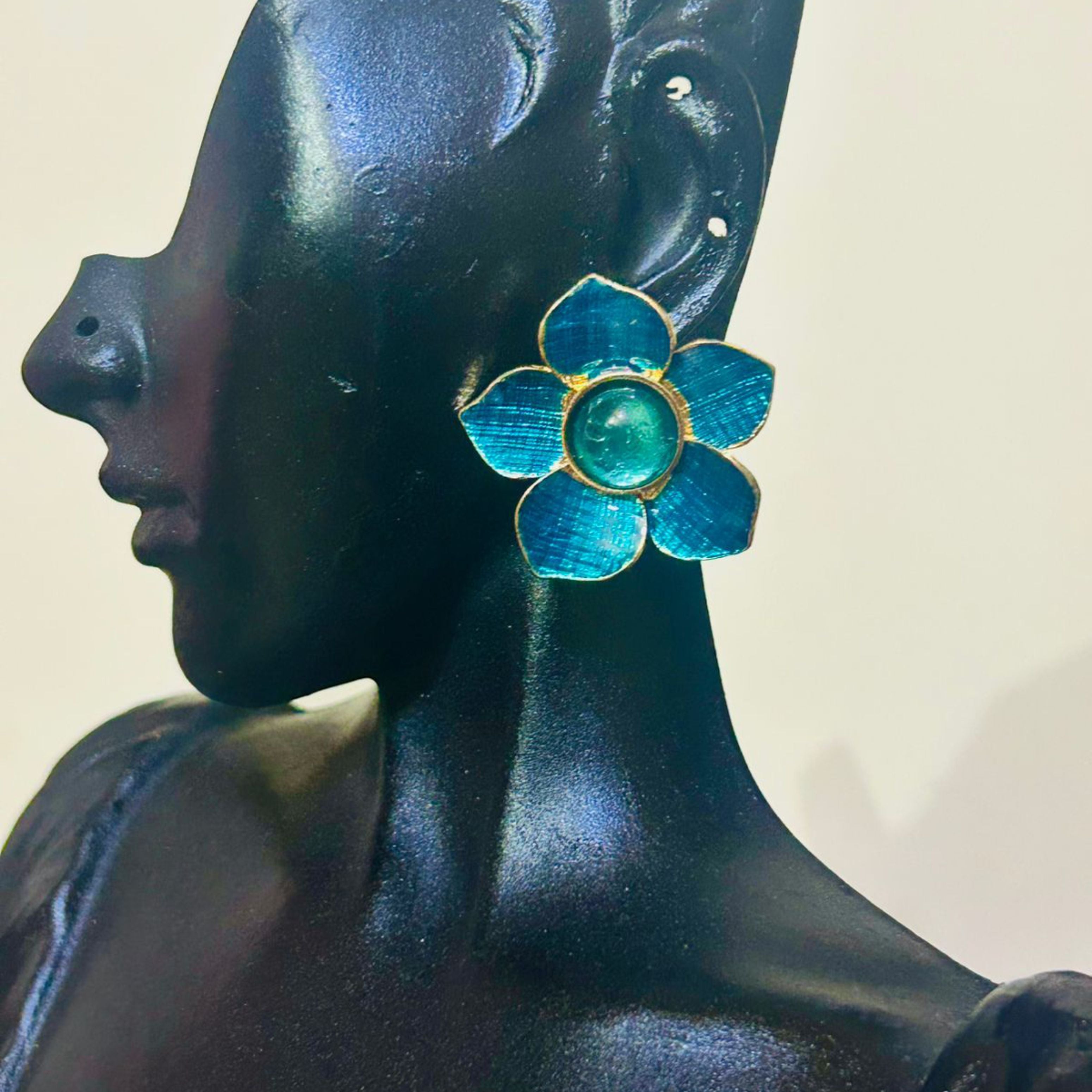 Aqua Gem Flower Earrings