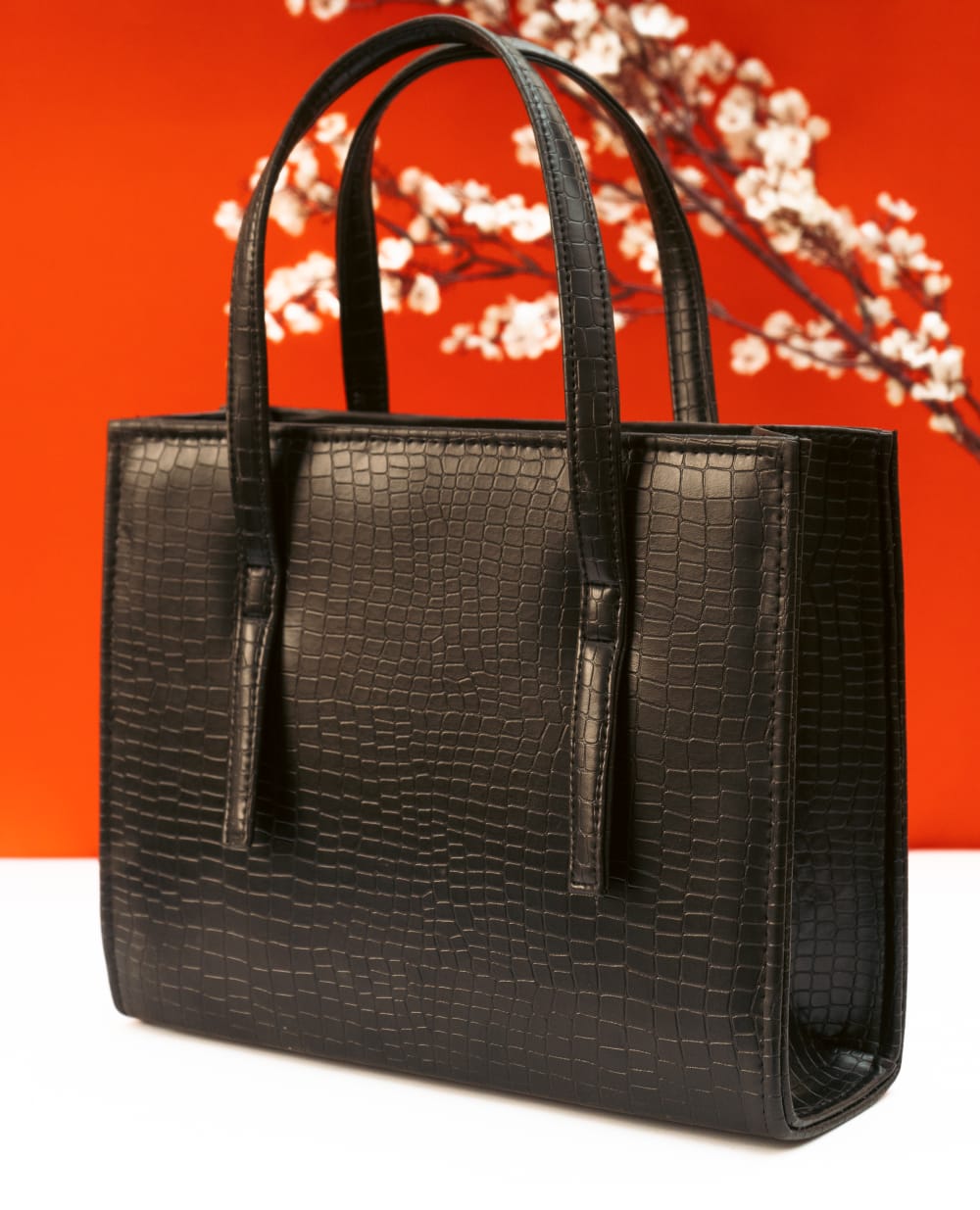 Black Croc-Embossed Handbag