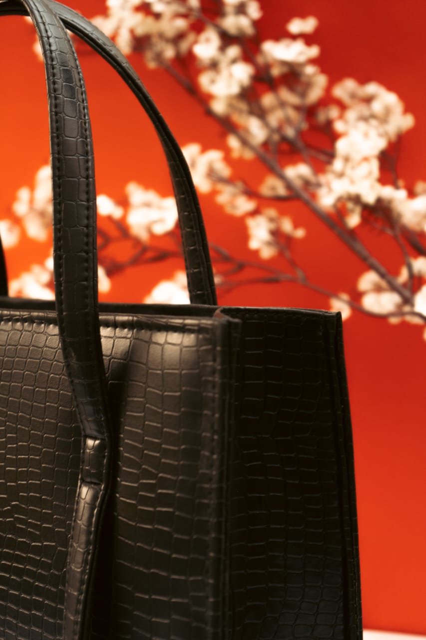 Black Croc-Embossed Handbag