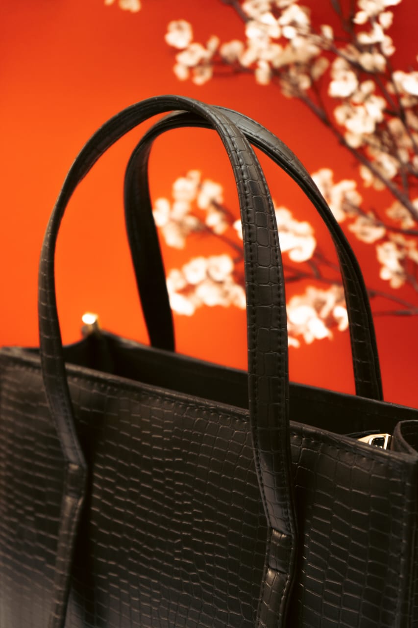 Black Croc-Embossed Handbag