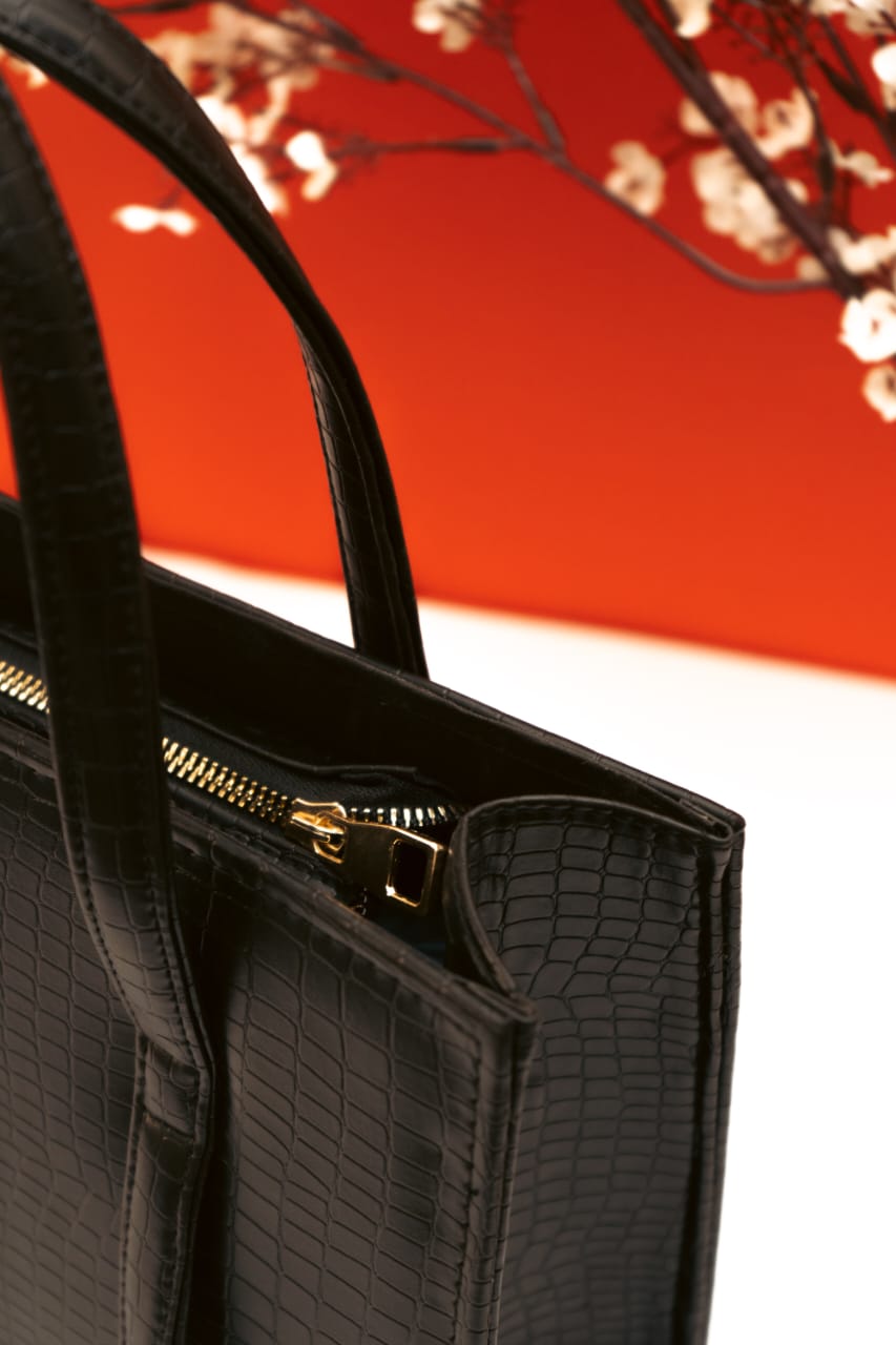 Black Croc-Embossed Handbag